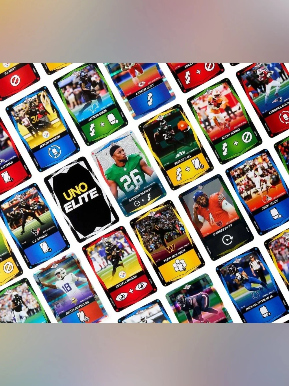 UNO Elite NFL Card Game 2025 Alt Jerseys Edition Starter Pack with 4 Booster Pac